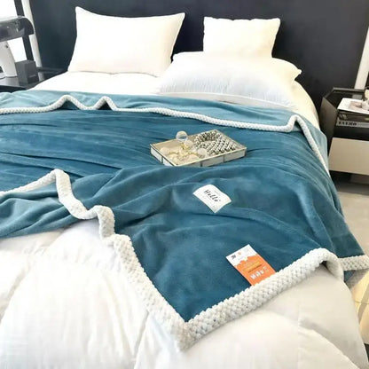 Teal & white cozy flannel nap blanket bedroom plush throw