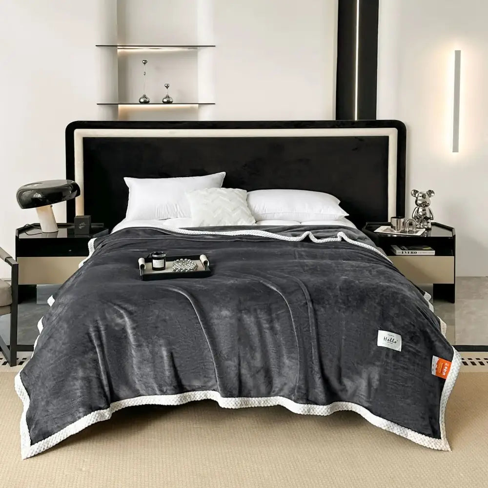 Teal & white cozy flannel nap blanket bedroom plush throw