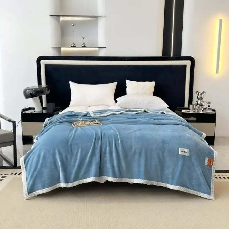 Teal & white cozy flannel nap blanket bedroom plush throw