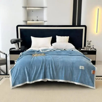 Teal & white cozy flannel nap blanket bedroom plush throw
