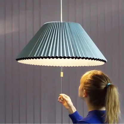 Teal & white deformed fabric umbrella dining room pendant