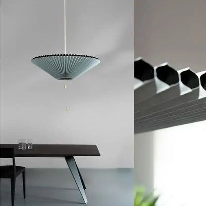 Teal & white deformed fabric umbrella dining room pendant
