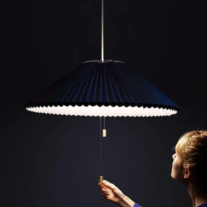 Teal & white deformed fabric umbrella dining room pendant