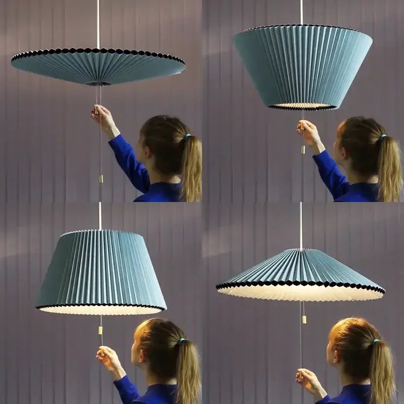 Teal & white deformed fabric umbrella dining room pendant