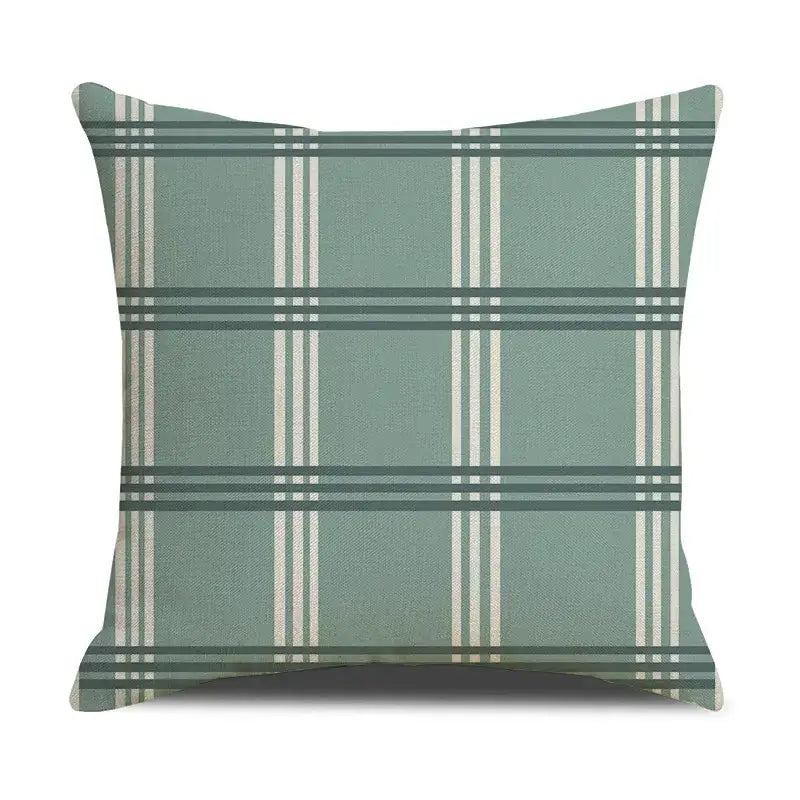 Teal & white deer grid line pillowcase set living room cushion cover
