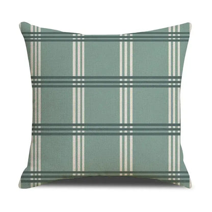 Teal & white deer grid line pillowcase set living room cushion cover