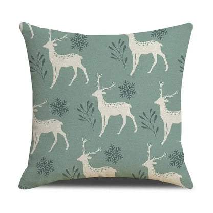 Teal & white deer grid line pillowcase set living room cushion cover