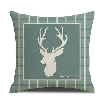 Teal & white deer grid line pillowcase set living room cushion cover