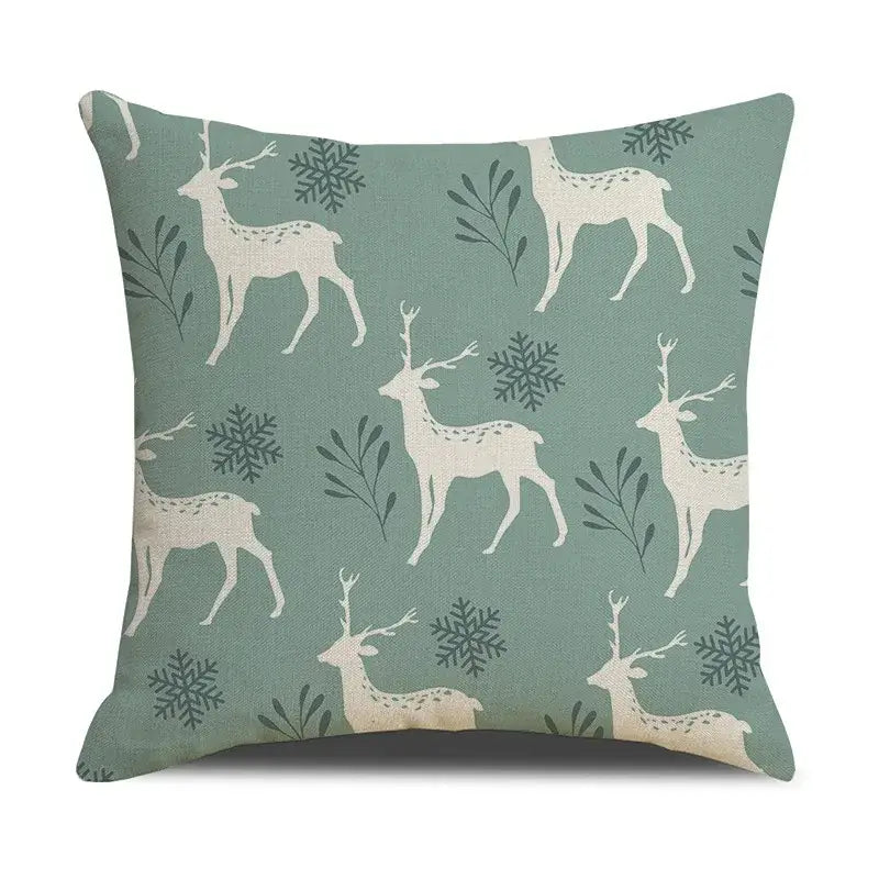 Teal & white deer grid line pillowcase set living room cushion cover