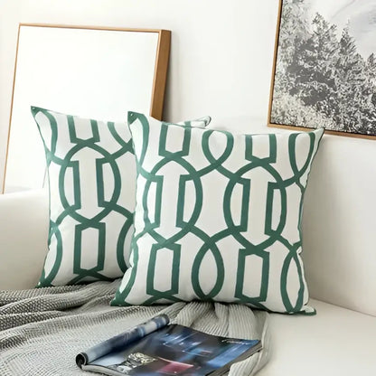 Teal & white embroidered geometric floral cushion cover living room