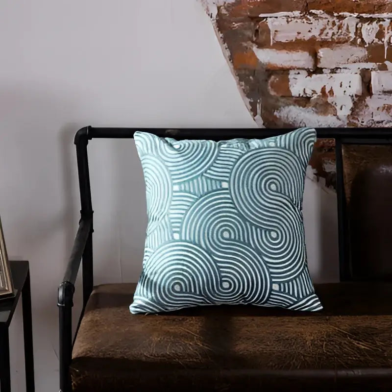 Teal & white geometric embroidered cushion cover living room decor