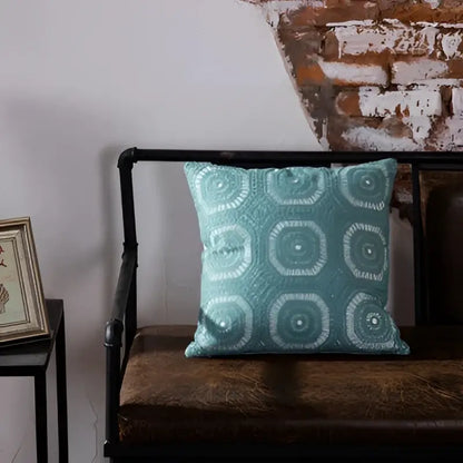 Teal & white geometric embroidered cushion cover living room decor