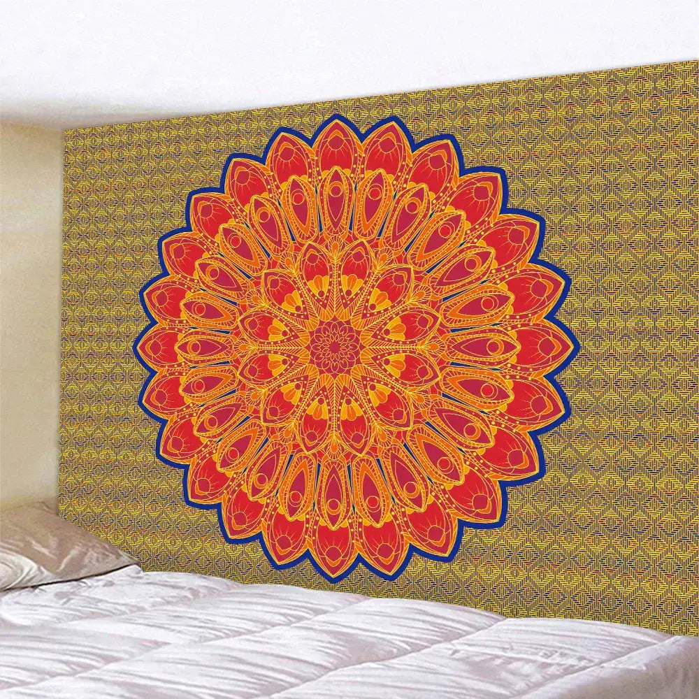 Teal & white indian mandala psychedelic tapestry bedroom wall decor