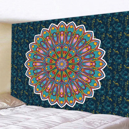 Teal & white indian mandala psychedelic tapestry bedroom wall decor