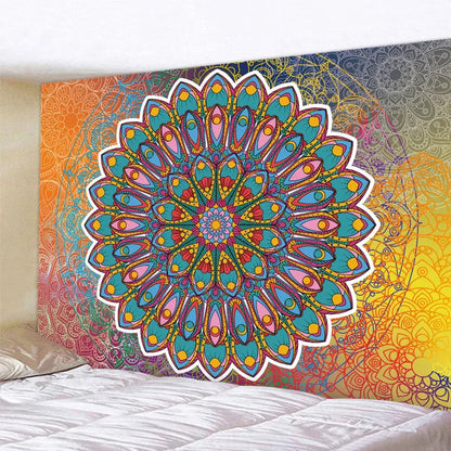 Teal & white indian mandala psychedelic tapestry bedroom wall decor