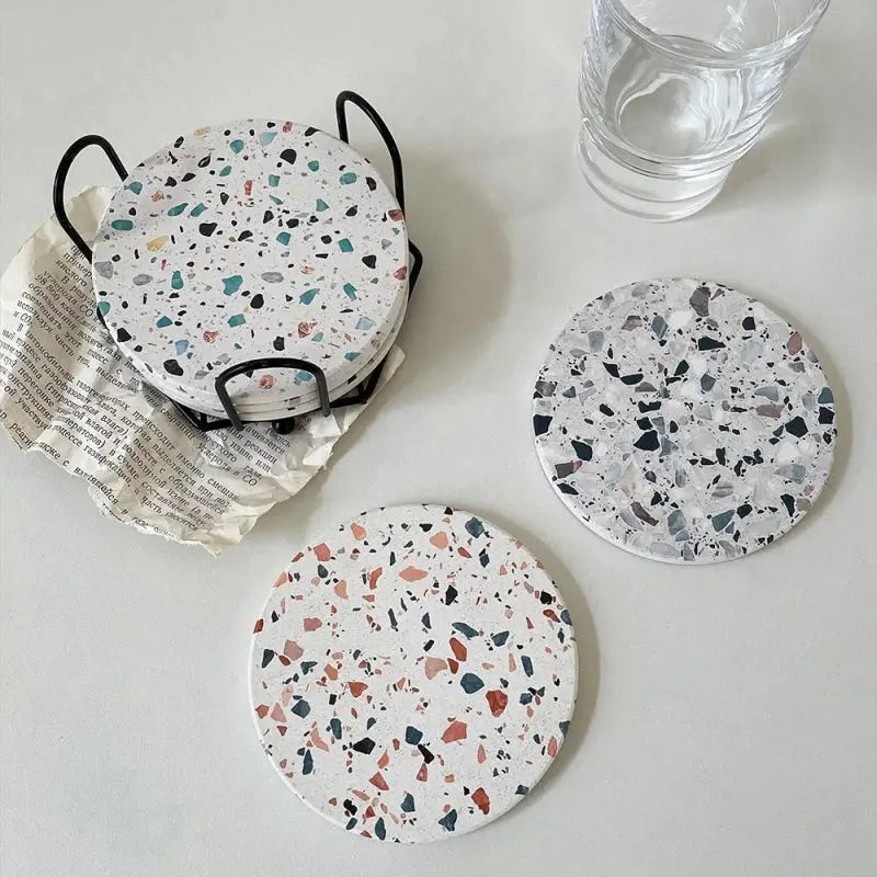 Terrazzo diatomite coasters set of 4 dining room mug mats