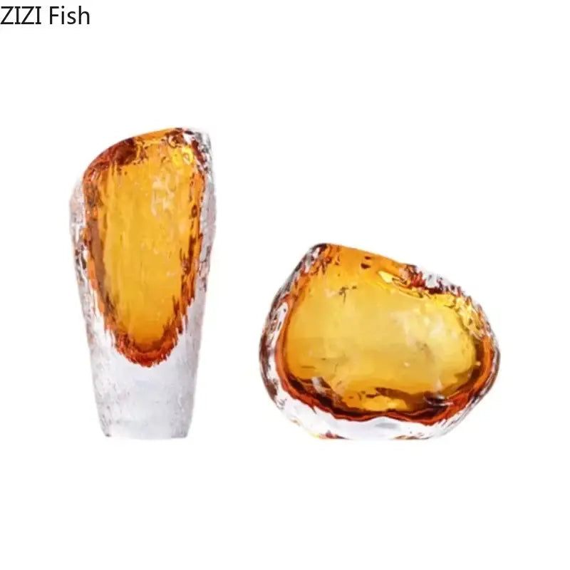 Textured amber & clear glass vase living room flower pot