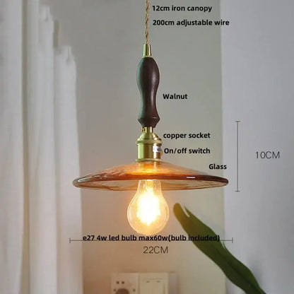Textured amber glass pendant light for dining room kitchen