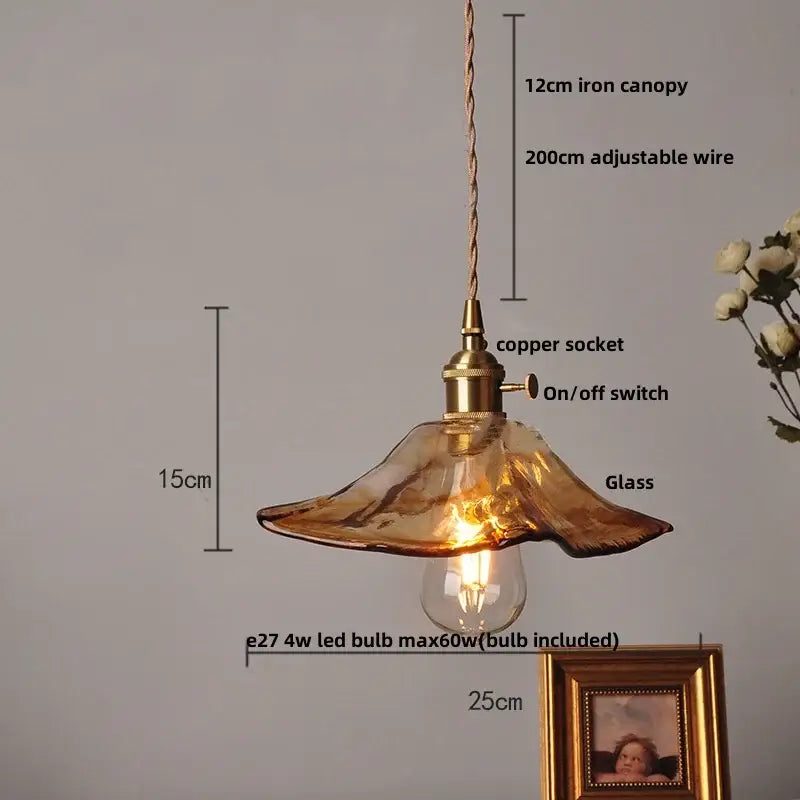 Textured amber glass pendant light for dining room kitchen