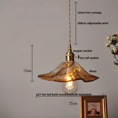 Textured amber glass pendant light for dining room kitchen