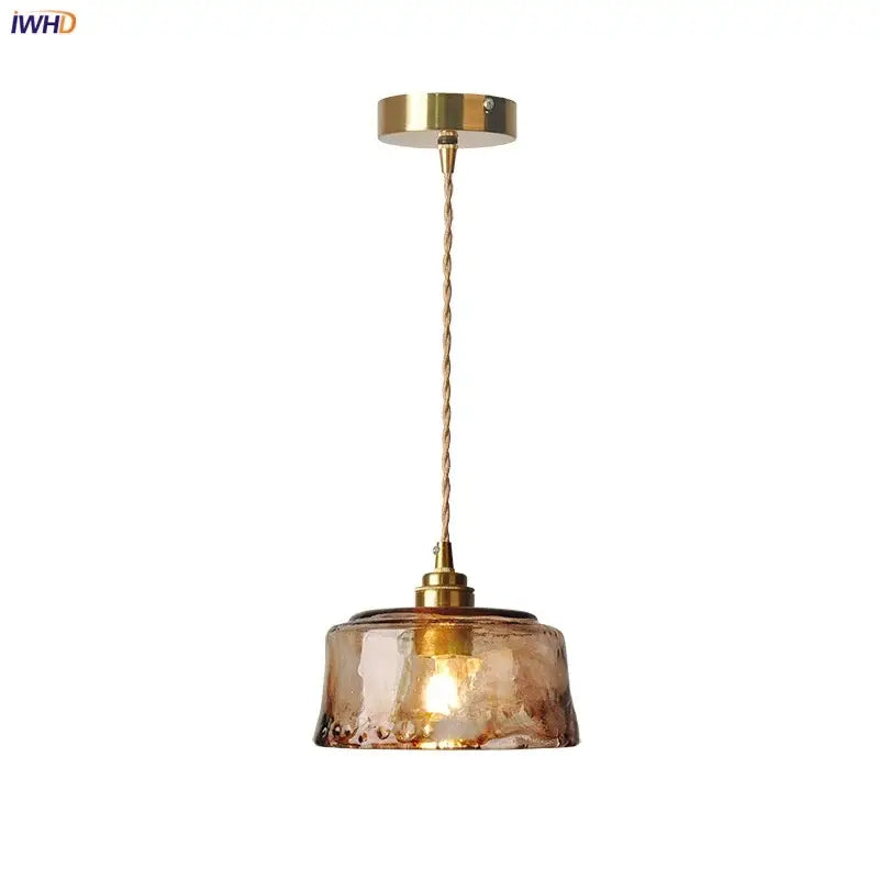 Textured amber glass pendant light for dining room kitchen