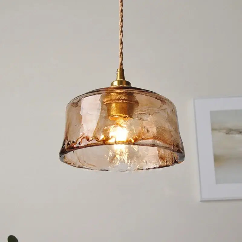 Textured amber glass pendant light for dining room kitchen