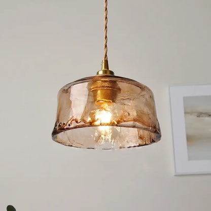 Textured amber glass pendant light for dining room kitchen