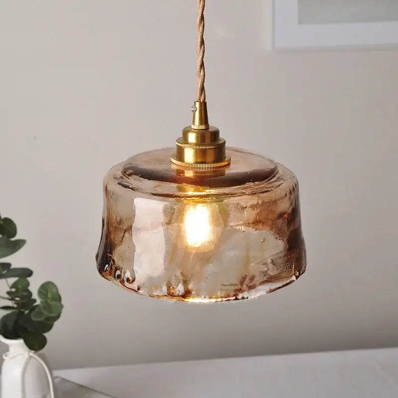 Textured amber glass pendant light for dining room kitchen
