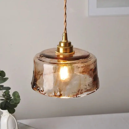 Textured amber glass pendant light for dining room kitchen
