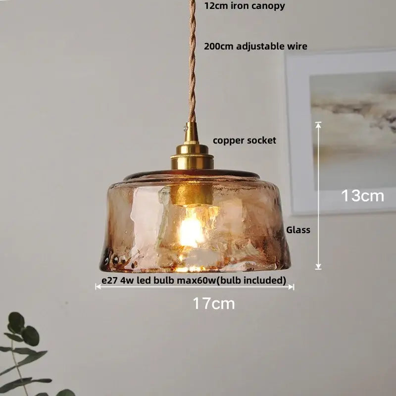 Textured amber glass pendant light for dining room kitchen