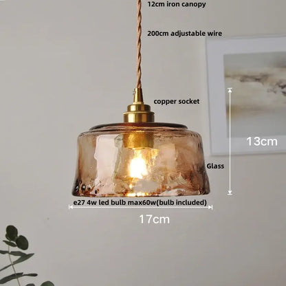 Textured amber glass pendant light for dining room kitchen