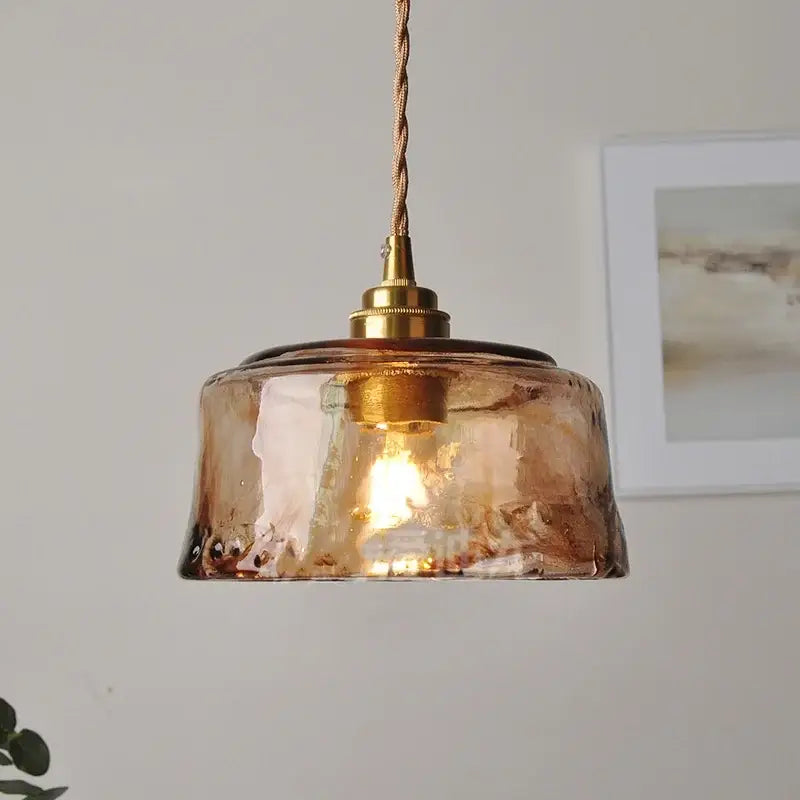Textured amber glass pendant light for dining room kitchen