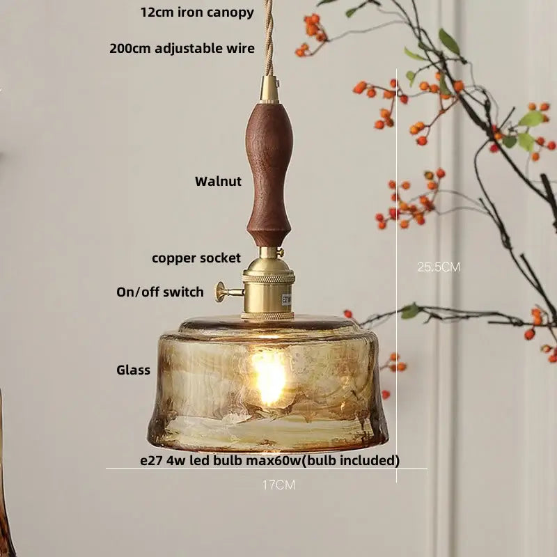 Textured amber glass pendant light for dining room kitchen