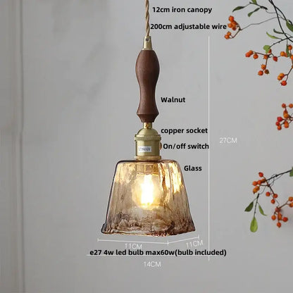 Textured amber glass pendant light for dining room kitchen