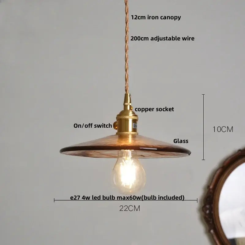 Textured amber glass pendant light for dining room kitchen