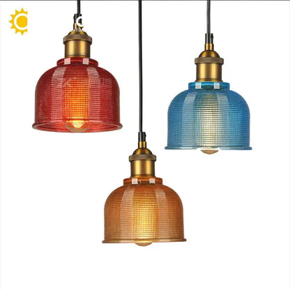 Textured amber gold & teal glass pendant lights dining room set