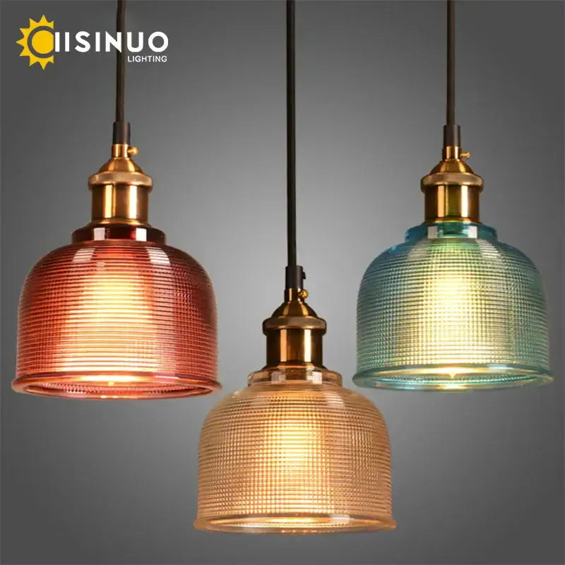 Textured amber gold & teal glass pendant lights dining room set