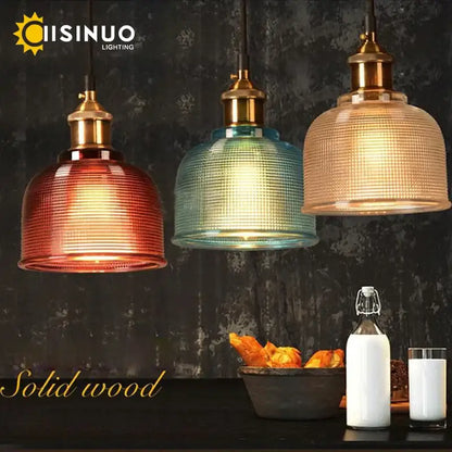 Textured amber gold & teal glass pendant lights dining room set