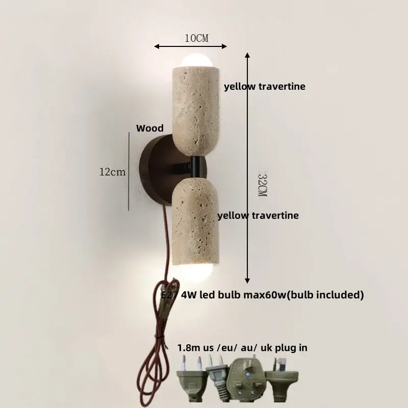 Textured beige concrete and wood led wall light bedroom sconce