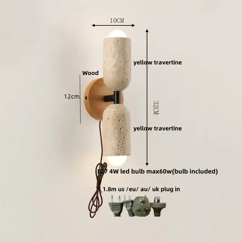 Textured beige concrete and wood led wall light bedroom sconce