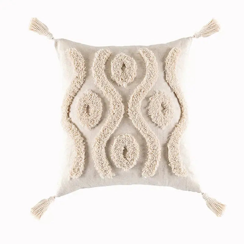 Textured beige tassels cushion cover living room geometric throw pillow