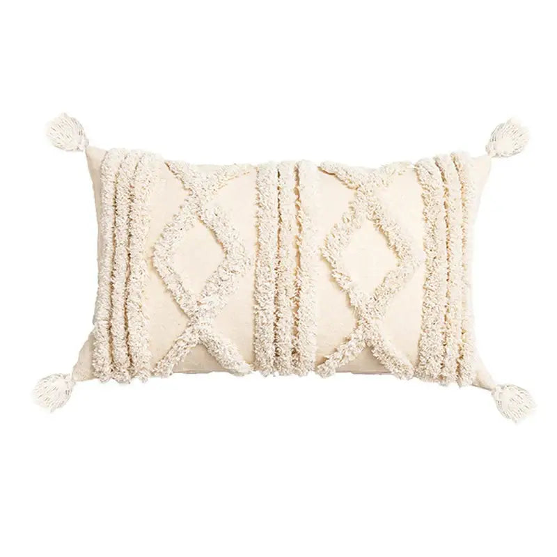 Textured beige tassels cushion cover living room geometric throw pillow