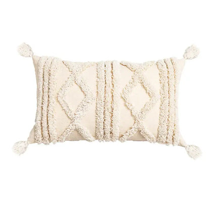 Textured beige tassels cushion cover living room geometric throw pillow