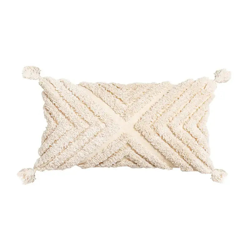 Textured beige tassels cushion cover living room geometric throw pillow