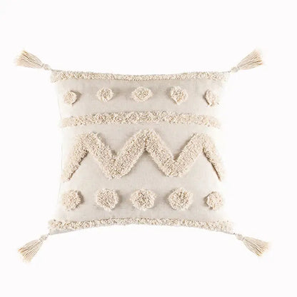 Textured beige tassels cushion cover living room geometric throw pillow