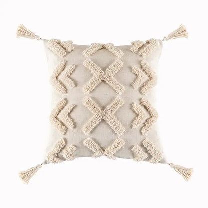 Textured beige tassels cushion cover living room geometric throw pillow