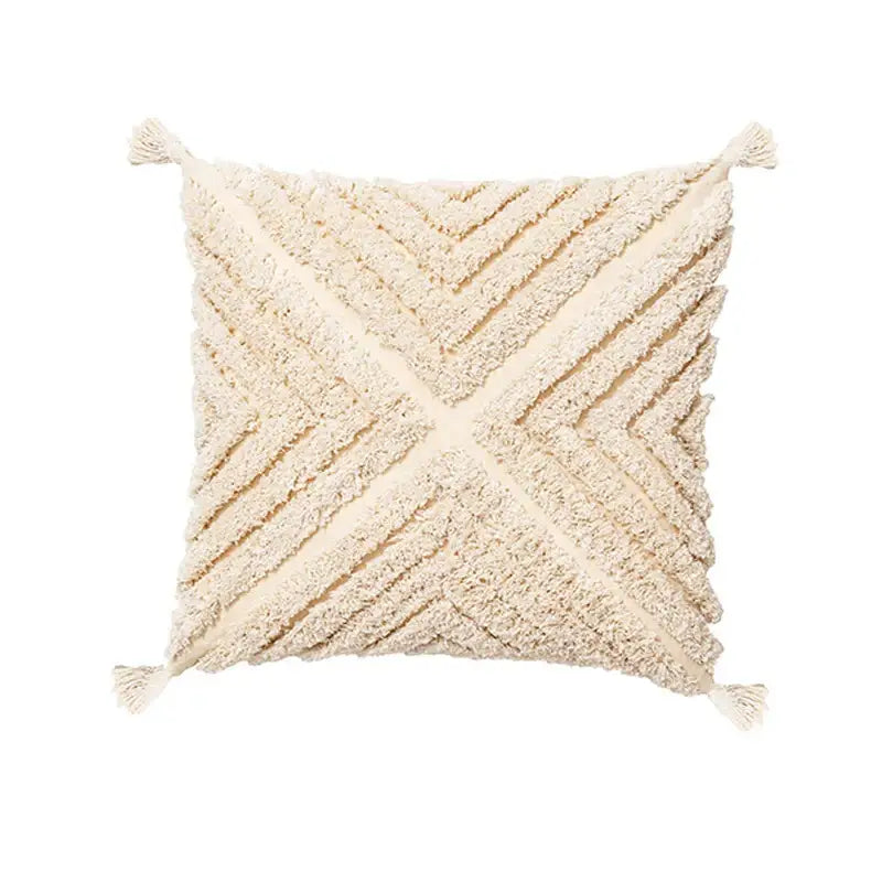 Textured beige tassels cushion cover living room geometric throw pillow