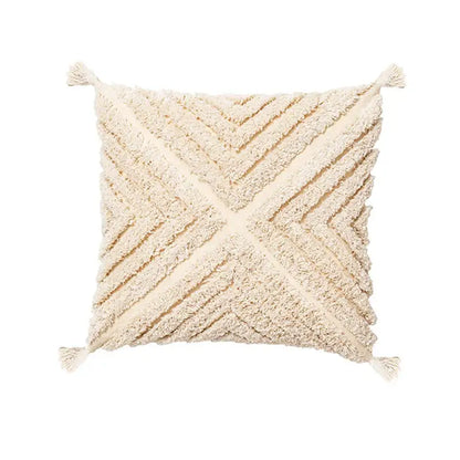 Textured beige tassels cushion cover living room geometric throw pillow