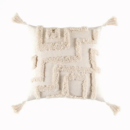 Textured beige tassels cushion cover living room geometric throw pillow