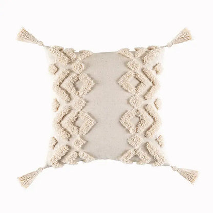 Textured beige tassels cushion cover living room geometric throw pillow